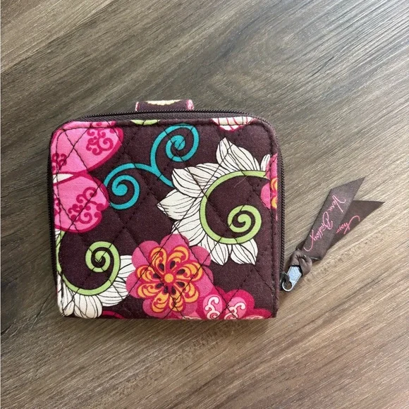 Vera Bradley Brown Wallet with Pink Floral Accents - Picture 2 of 3